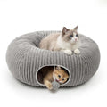 Cat Tunnel Bed for Indoor Cats, Peekaboo Cat Cave Bed, Grey - color: Grey