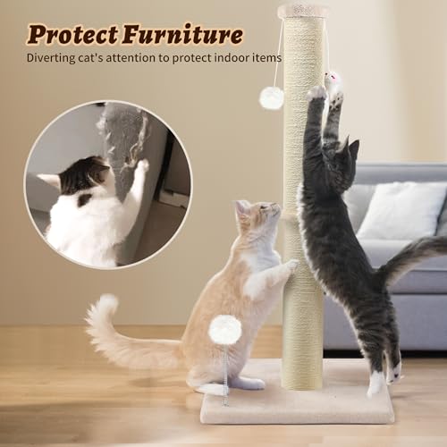 36 Inch Tall Cat Sisal Scratching Post for Indoor Cats, Beige - color: Beige