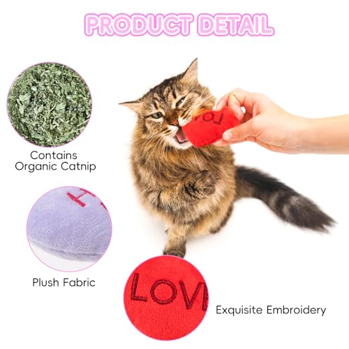 6pcs Valentine's Day Heart Catnip Toy，Valentines Indoor Heart Shaped Cat Toy Plush Interactive Chew Bite Toys for Cat Kitten Indoor Festive Holiday Cat Lover Gift - color: Heart