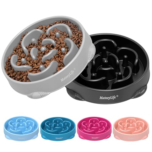 MateeyLife 2-Pack Slow Feeder Dog Bowls, 4 Cups, Dog Puzzle Feeder Bowl - color: B-Gray&Black, size: Large