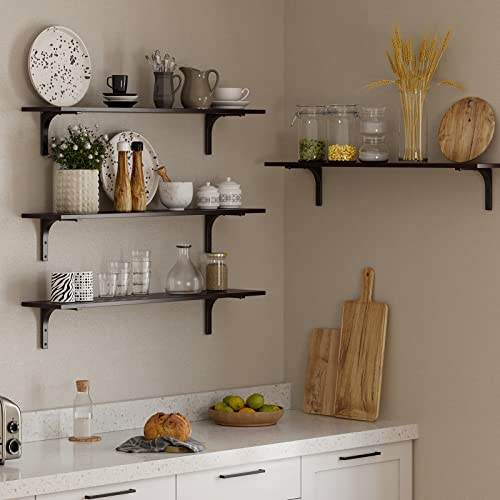 DINZI LVJ Long Wall Shelves, 39.4Inch Wooden Wall Mounted Shelves, Set of 2 - color: Espresso, size: 39.4 Inch