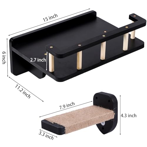 Cat Wall Shelf With 3 Steps And Plush Cover For Indoor Cats - Black - color: Black