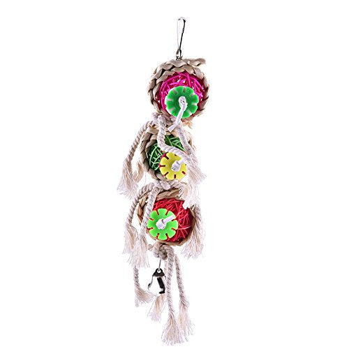 Hypeety Pet Parrot Chewing Swing Toys with Rattan Ball String Hanging Rope Bells for Macaw African Greys Budgies(2 Design)(A)