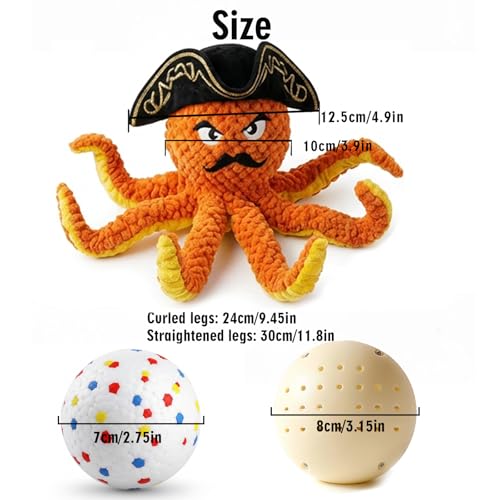 2026 Interactive Dog Toys, Self Moving Octopus Dog Toy Set with 2 Balls - Automatic Wobble Ball & Durable Chew Ball, 4-in-1 Squeaky Plush Enrichment Toy to Keep Them Busy for Medium Large Dogs - color: Orang
