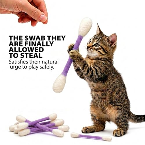 Glaciart One Swabs Cat Toys with Catnip - 6 Pk | Durable for Chew, Cute Cat Toys Interactive Kitty for Boredom, Exercise, & Play | Filled w/Organic Catnip for Anxiety & as Digestive Aid | Gift Idea - color: Purple Swabs, size: Regular