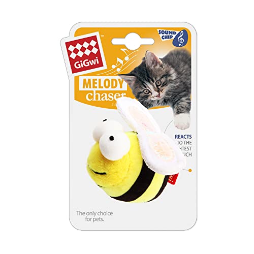 Gigwi Chirpy Bee Sound Toy for Cats, Interactive Squeaking Cat Toys Melody Chaser Play and Squeak Kitten Toy for Boredom - color: Bee