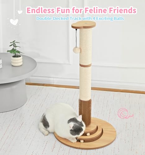Made4Pets Tall Cat Scratching Post for Indoor Cats with Self Groomer, 33.6" - size: 33.6"H