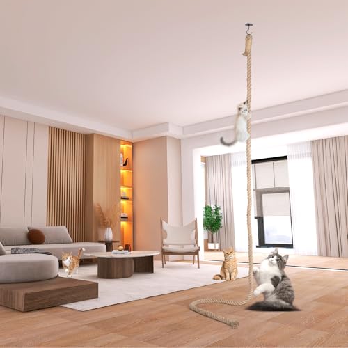 Cat Climbing Rope with Hook, Natural Jute Ropes for Ceiling & Wall Mounted