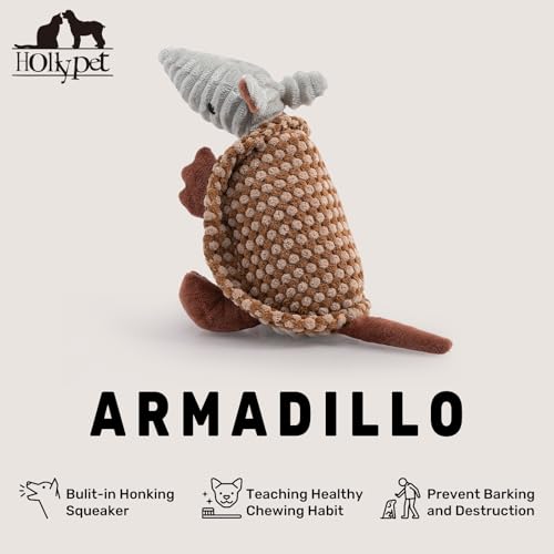 Hollypet Armadillo Squeaky Puppy Dog Toys for Small Medium Dogs, 8" - color: Brown and Bronze, size: 8 IN