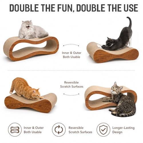 Simple Deluxe 2 In1 Cardboard Cat Scratcher,Large Scratching Board for Scraching & Napping, 100% Recyclable & Reversible Horizontal Scratch Pad Couch Lounger for Cats, 27.56 x9.45 x8.86 inch - color: 2 IN 1 L-Wood Pro
