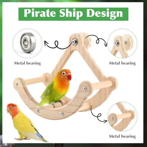 Bird Perch Toy, Wooden Interactive Rocking Parakeet Toys and Perches