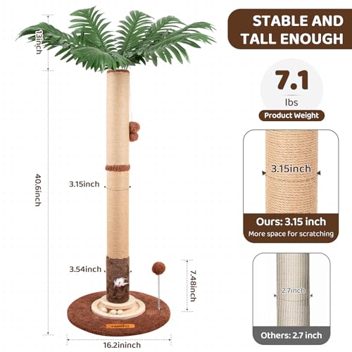 【Material Upgrade】 Famifit 53.6" Palm Tree Cat Scratching Post, Tall Tree - color: Brown