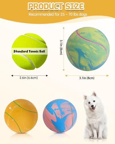 SCHITEC Dog Squeaky Ball Toys, Interactive Tennis Balls for Fetch Play, Latex Rubber Pet Toy for Medium Large Breed Dogs - size: For Medium/Large Dogs, style: Tennis Ball