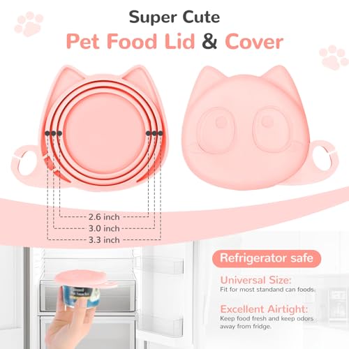 BAEJMJK Silicone Cat &Dog Food Can Cover Lid and Spoon With One Cat Strip Feeder 3Pcs Pet Cats Supplies Set Cute Shape Cats Wet Food Spoon(Opener/Spatula) Universal Can Cover（Pink） - color: Pink