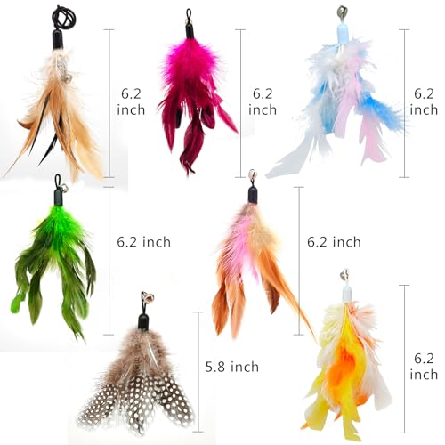 miwoowim 12 Pack Cat Wand Toy Refills with Bells, Teaser Toys Replacement - color: 12 colored feather replacements