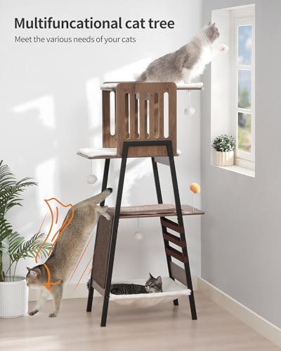 FourFurPets Modern Cat Tree, 58-Inch Cat Tower for Large Cats, Big Hammock - color: Greige