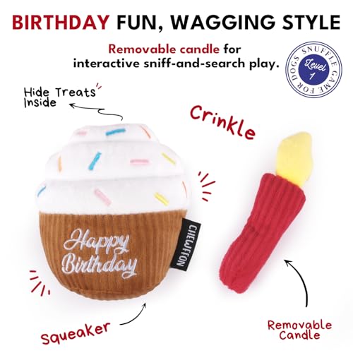 CHEWFFON Dog Birthday Cake Toy, Interactive Snuffle Puzzle Toy - style: Birthday Cupcake