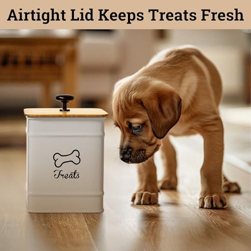 Dog Treat Container with Airtight Bamboo Lid, 5"W x 7"H, 7 Cup Capacity - color: White - Small