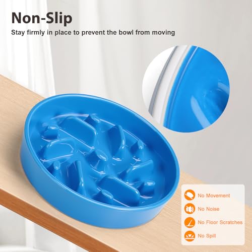 Ceramic Slow Feeder Dog Bowl, 2 Cups Maze Puzzle Dish to Slow Down Eating - color: Maze - Blue