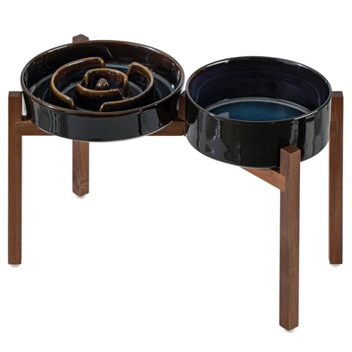 Havniva Raised Slow Feeder Dog Bowls, Elevated Dog Bowls Slow Feeder Set - color: 2 x Starry Sky + Stand - A, size: XL- 9.5inch / 3.2 Cups
