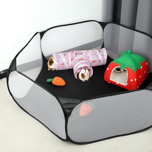 Rypet Guinea Pig Tunnel Hideout 3-Way Collapsible Pet Tubes, Carrot Pink - color: Pink