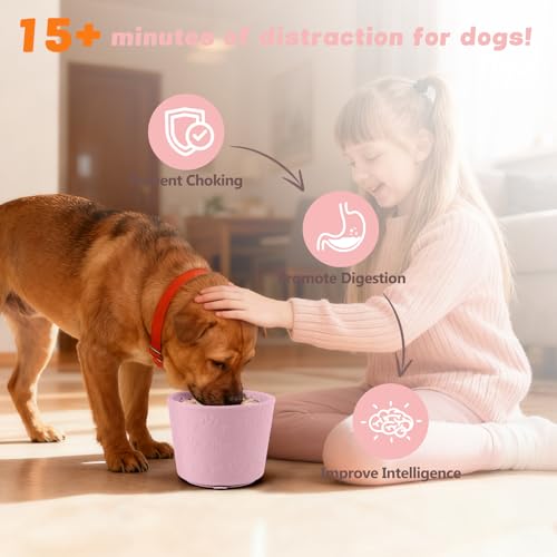 Dog Slow Feeder Lick Bowl, Silicone Dog Bowl with Strong Suction, Pink - color: Pink