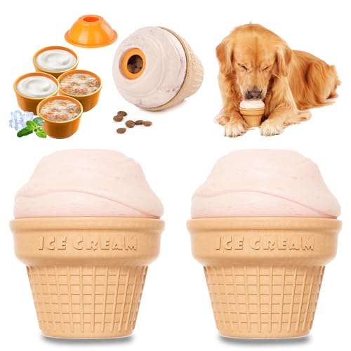 Multi-Functional Interactive Dog Toys for Aggressive Chewers, Indestructible Dog Toys for Medium/Large Breeds,Frozen Dog Treat Dispenser to Keep Them Busy,Reduces Anxiety(Pack of 2) - size: Ice Cream-Pack of 2