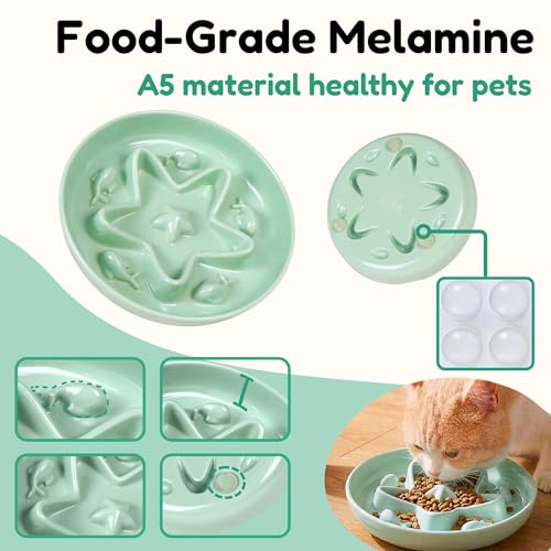 3 Pcs Cat Slow Feeder Bowl – Whisker Friendly Melamine Puzzle Feeding Cat Bowl for Slow Eating – Wet & Dry Food – Dishwasher Safe, Lightweight, Non-Slip (Shell White + Seafoam Green + Buttercream - color: Shell White + Seafoam Green + Buttercream