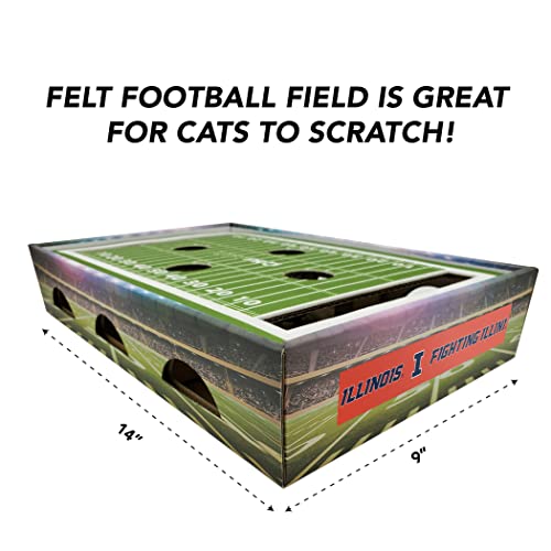Pets First NCAA Illinois Fighting Illini Cat Scratcher Box, Game Day Cat Toy, NCAA Football Field Designed Cat Scratcher and Lounge, Stimulating Cat Game - color: Illinois Fighting Illini