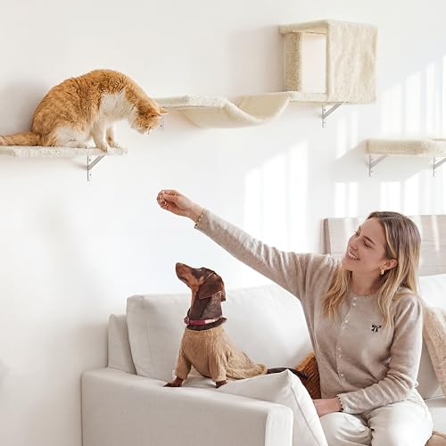 FUKUMARU Cat Wall Shelves, 4 in 1 Set, Beige - color: Beige