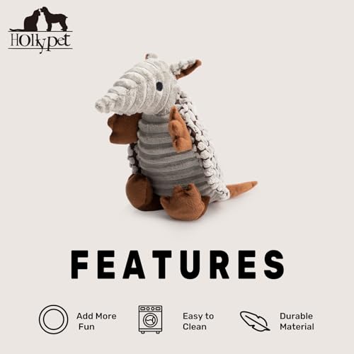 Hollypet Armadillo Squeaky Puppy Dog Toys for Small Medium Dogs, 8" - color: Gray, size: 8 IN