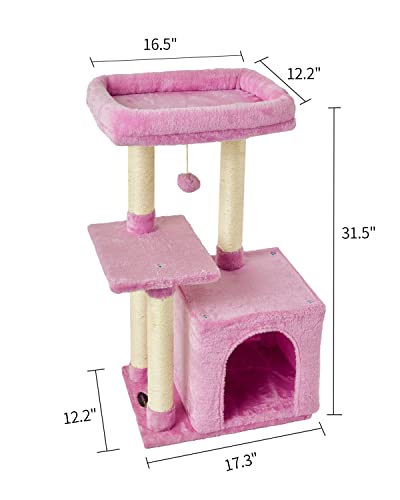 Cute Cat Tree Kitten Cat Tower Condo Cat Furniture Sisal Scratching Posts P - color: Pink