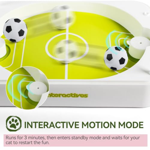 ALL FOR PAWS Interactive Cat Toy with Soccer Field Design, Automatic Moving Cat Ball with LED Lights & Catnip, Mentally Stimulating Enrichment Toy for Indoor Cats, USB Rechargeable
