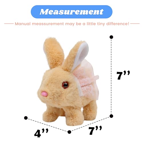 Hopearl Hopping Rabbit with Dress Interactive Electronic Pet Plush Bunny Toy with Sounds and Movements Animated Walking Wiggle Ears Twitch Nose Gifts for Toddlers Birthday, Brown, 7'' - style: Dress Bunny-Brown