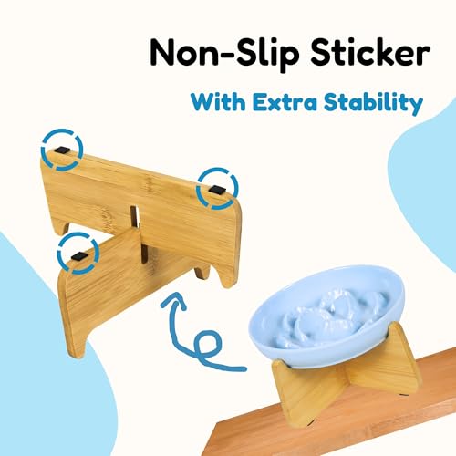 Slow Feeder Cat Bowl with Stand - Unbreakable Elevated Slow Feeder Bowl for Cats - Melamine Puzzle Raised Cat Food Bowl - Whisker Friendly & Wet & Dry Food- Dishwasher Safe & Non Slip (Blue - color: Blue