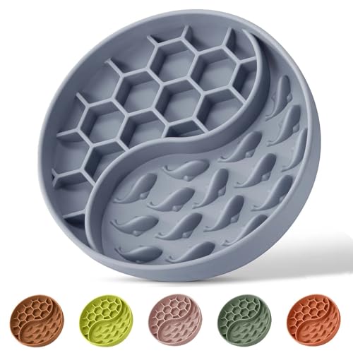 Slow Feeder Dog Bowl, Pet Puzzle Dish w/Suction Cup, Small Medium - color: Blue
