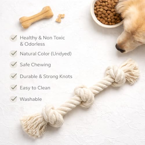 Dog Rope Toys for Large/Medium Aggressive Chewers, Tough Cotton Chew Toy, 39 Inch 5 Knots Indestructible, Tug of War Dog Pull Rope Teeth Cleaning (3 Knots (Pack of 2)) - size: 3 knots (Pack of 2)