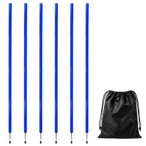 6 Pcs 5FT Adjustable Agility Training Poles for Soccer,Basketball,Football,Dog,Horse Training-Speed and Agility Training Equipment Sports Training Sticks with Stainless Steel Ground Nails - color: Blue