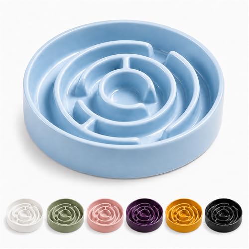Ceramic Slow Feeder Dog Bowl 1.5 Cup Puzzle Dish for Small Medium Dogs - color: Ceramic-Blue