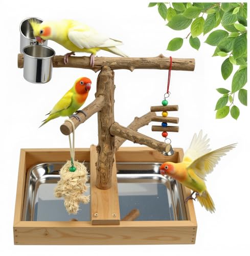 Bird Perch Stand, Natural Wood Bird Perch Stand, Wooden Parrot Perch Stand Fork Toys Hanging Multi-Branch Rope Perch Platform Hammock Swing Toy Chewing Stick Cage Accessories - color: Style B