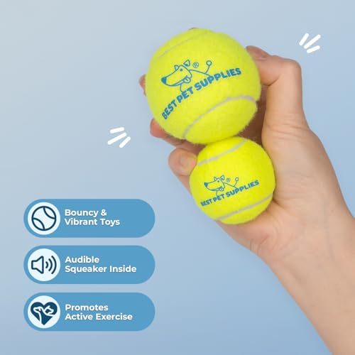 Best Pet Supplies Interactive Squeaky Dog Chew Toy, Ideal Dog Toys for Chewers, Small, Medium & Large Dogs, and Fetch Lovers - Tennis (Yellow), Small (Pack of 4) - color: Tennis (Yellow), size: Small