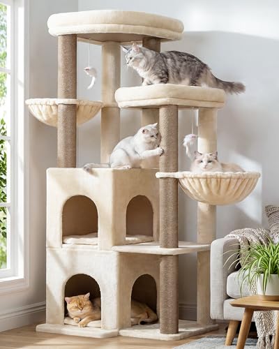 Globlazer Cat Tree Tower for Indoor Cats Large Adult, S63, Beige - color: Beige, size: XXL