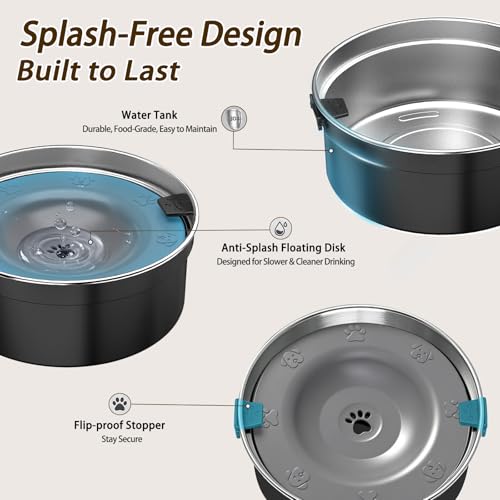 Dog Water Bowl No Spill, 1.5L/50oz Stainless Steel Slow Water Bowl for Dogs, Spill Proof Dog Bowl with Anti-Splash & Non-Slip, Slow Drinking Water Bowl Dispenser for Messy Drinkers (Black) - color: Black