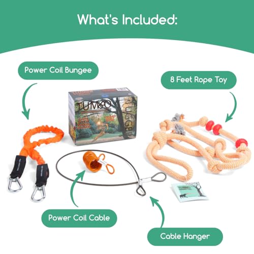 Tumbo Tugger Xtreme - Large Dogs - 1000 lb Breaking Strength - Dog Tree Hanging Bungee Tug Toy for Exercise - Outdoor Play Cord & Tugger - Spring Pole Rope Toy - Dog Playground Backyard