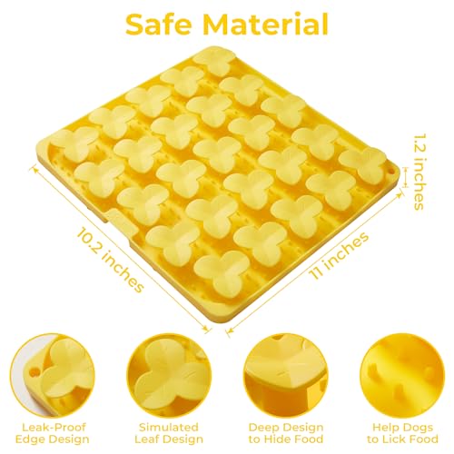 Puzzle Feeder Snuffle Mat for Dogs, Lick Mat to Slow Down Eating, Puzzle Toys for Large and Medium Breed Dogs, Silicone Bowls for Dry, Wet, Raw Food, Yellow