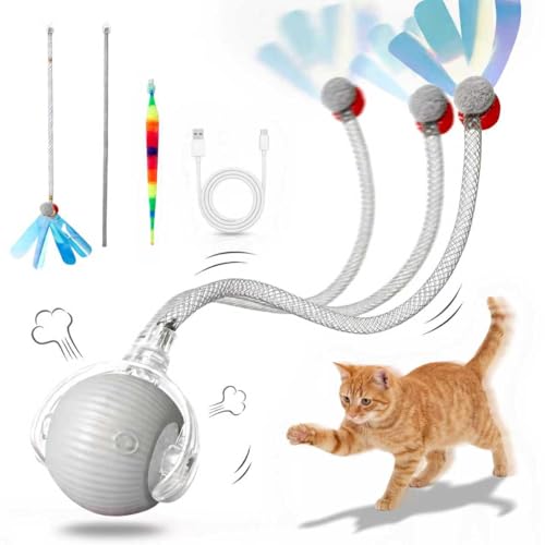Interactive Cat Toy Ball, Automatic Rolling Toy, 3 Play Modes Rechargeable - color: Gray