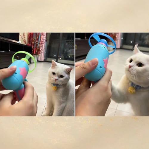 Cat Fetch Toy, Interactive Flying Cat Toy with 1 Light Up Spinning Tops, 1 LED Propellers and 4 Flying Propellers,Kitten Tracks Toy for Training Hunting Chasing(Blue) - color: Blue