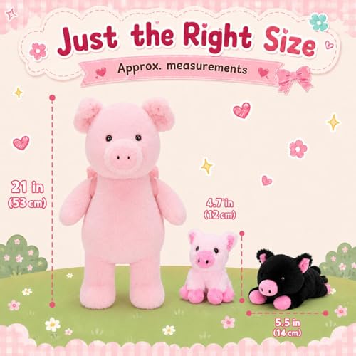 Pig Stuffed Animal with 2 Babies and Backpack, 21 Inch Pink Plush - style: Pig Backpack