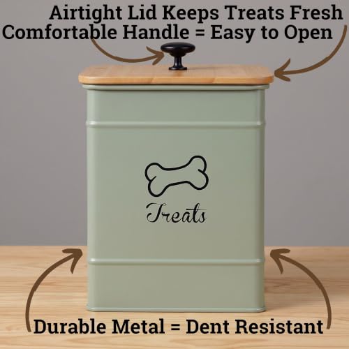 Dog Treat Container with Airtight Bamboo Lid, 5"W x 7"H, 7 Cup Capacity - color: Sage Green - Small