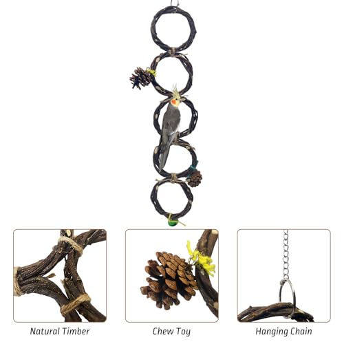 BNOSDM Bird Swing Rings Toy Wood Parrot Perches Natural Climbing Ladder